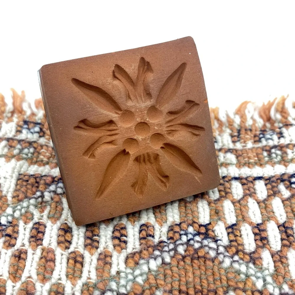 Rycraft Square Rare Brown Handle Terracotta Clay Glazed Shortbread Cookie Stamp